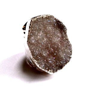 Men's Grey Drusy Agate Cocktail Dinner Ring 75.95 carats on Silver Band